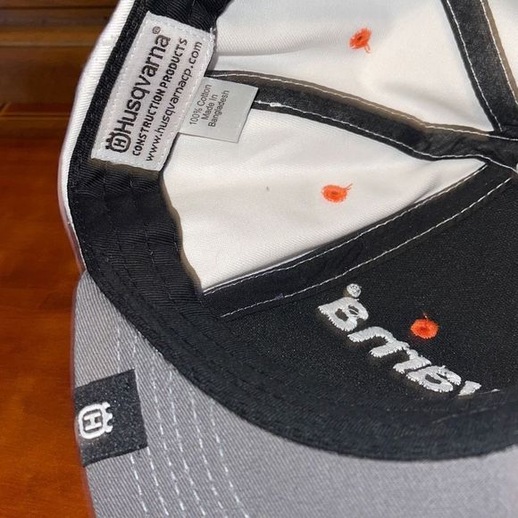 Husqvarna Logo Trucker Hat Blue White Orange Stripe Ball Cap Back Men - Picture 5 of 6